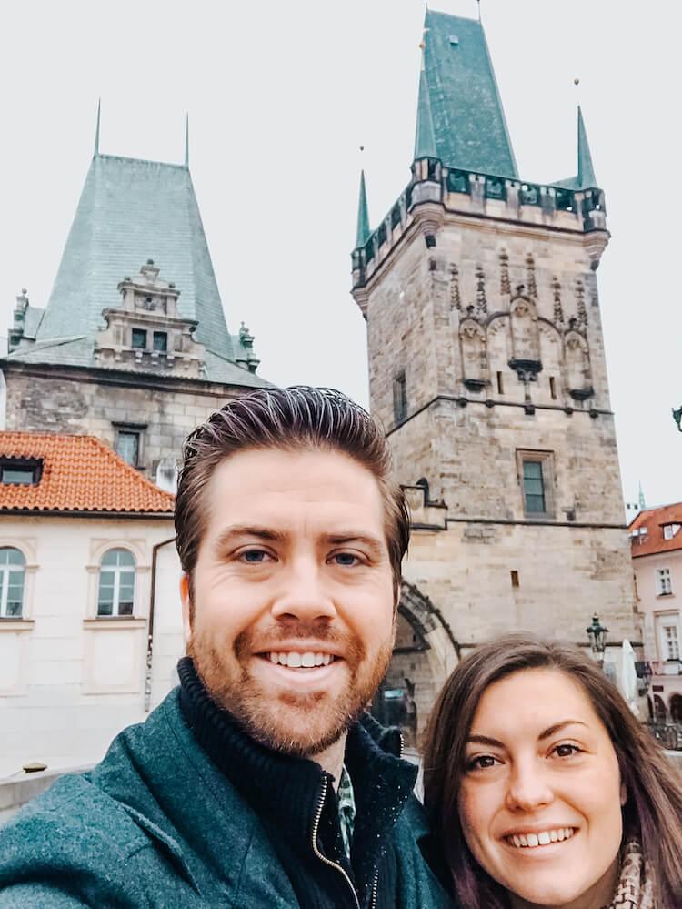 Kat and Chris on Charles Bridge in Prague