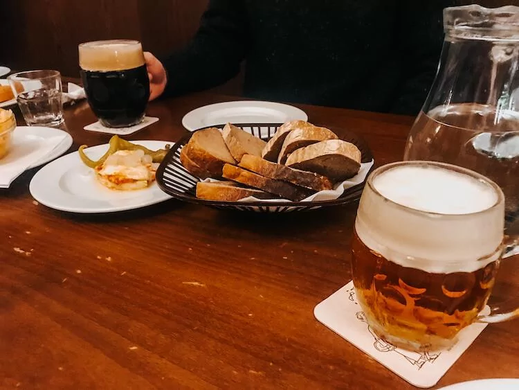 Lokal Prague with beer and snacks