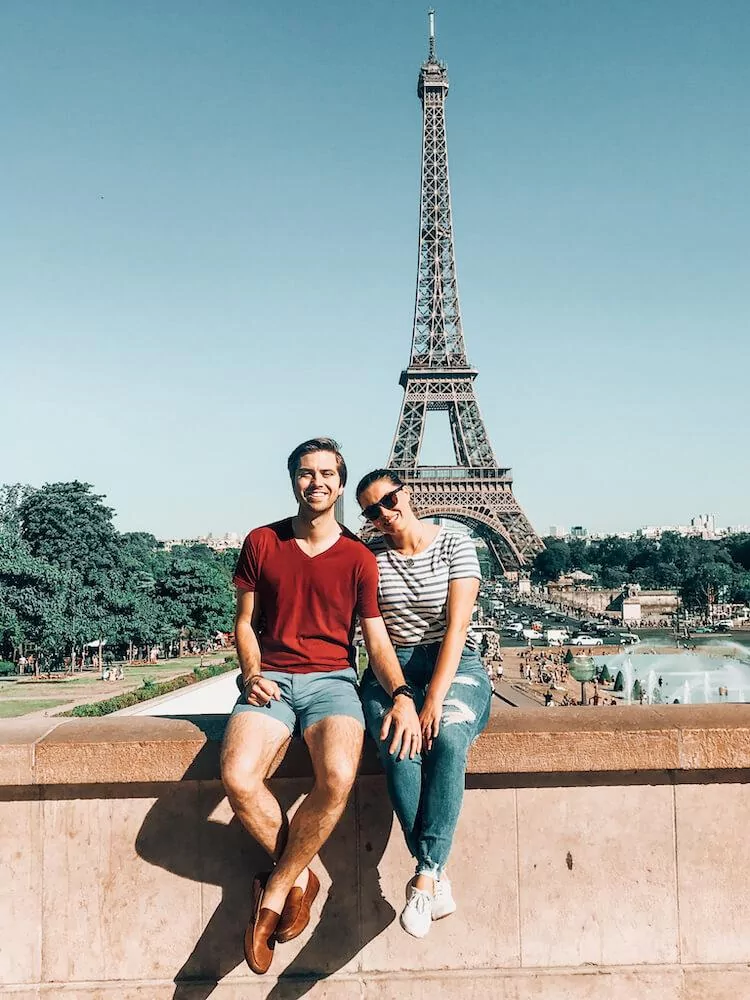 Kat and Chris in front of the Eiffel Tower