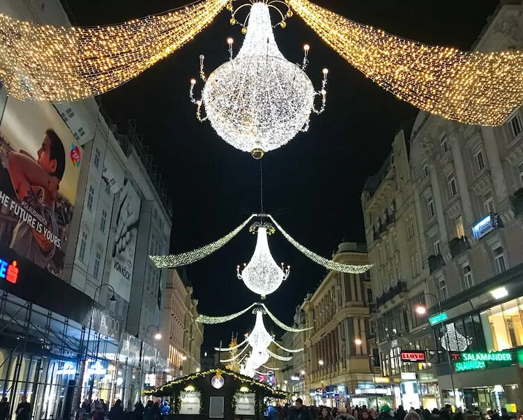 Chandelier lights over Vienna in December