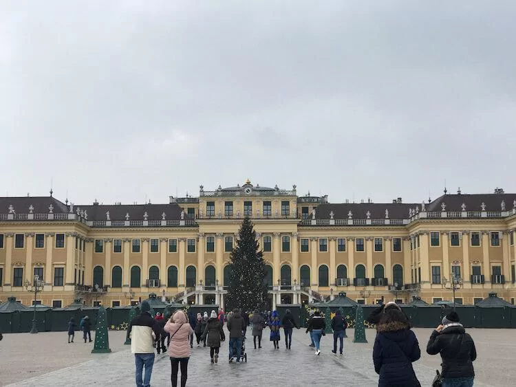 Christmas Market stands outside of Schonbrunn Palace in Vienna