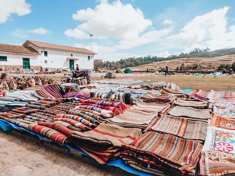 Open air market in Peru selling alpaca souvenirs