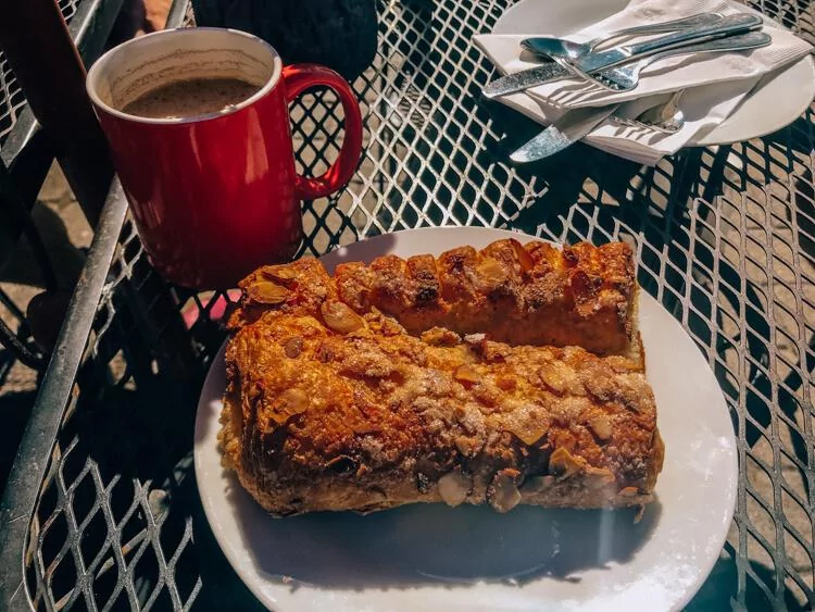 Bearclaw and coffee at a Solvang Bakery