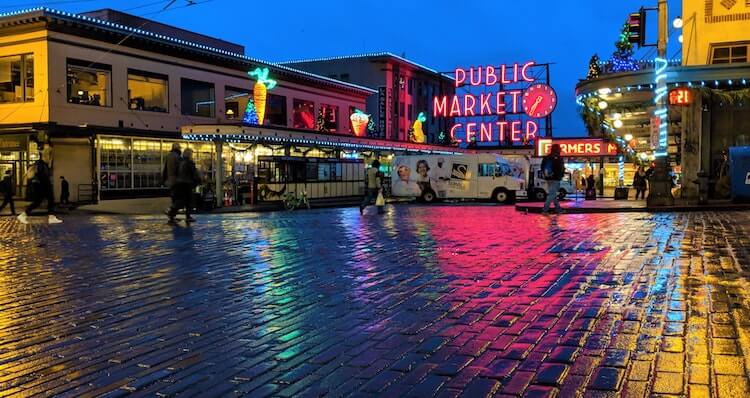 Pike Place Market at night - Weekend in Seattle