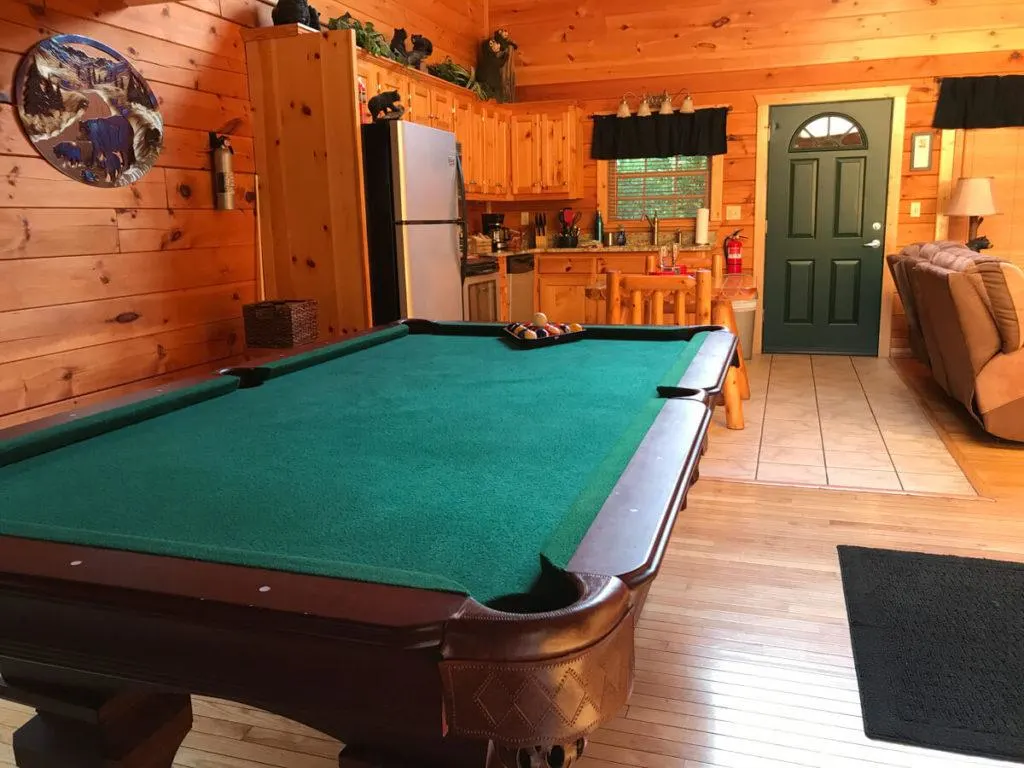 Inside of Cabin with Pool Table and Kitchen - Best Cabins in Gatlinburg - Best Airbnb Gatlinburg - Best Airbnb Pigeon Forge