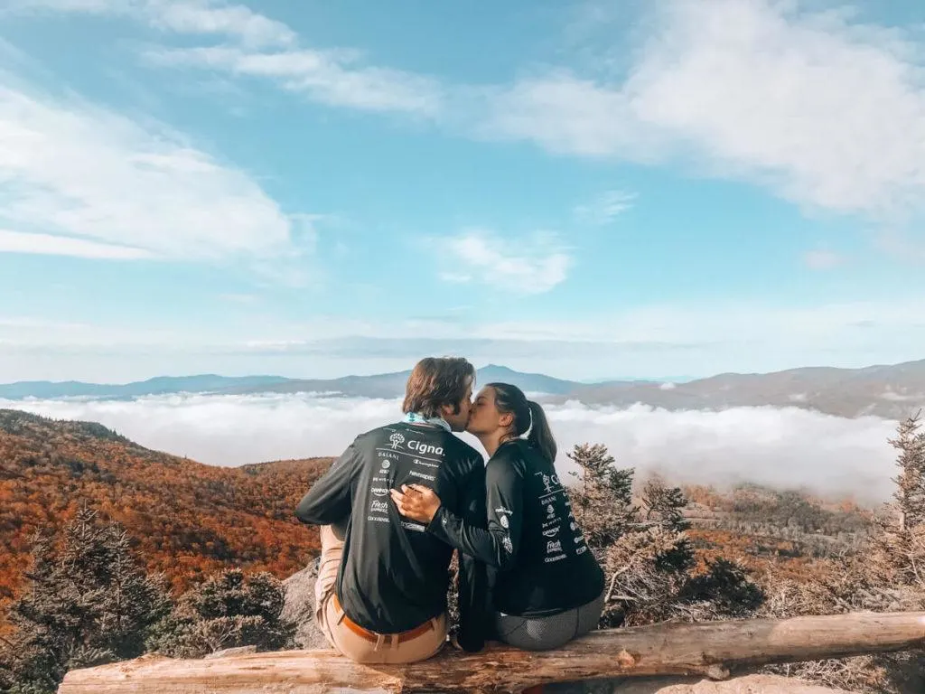 Kat and Chris Kissing at Stowe Pinnacle