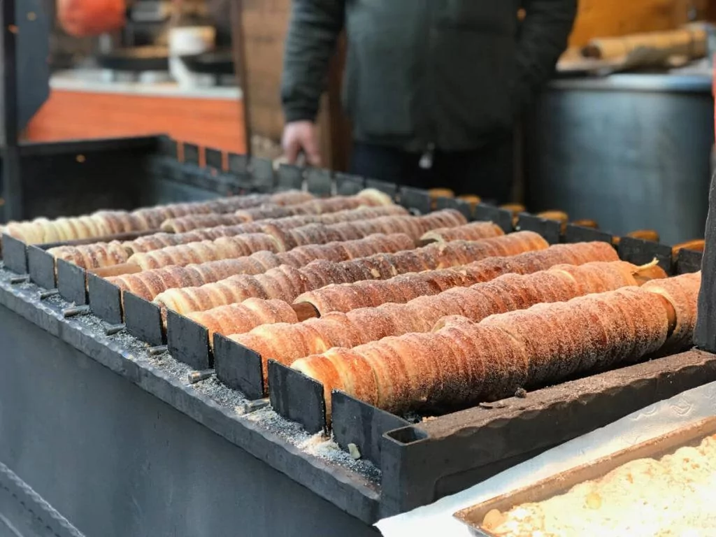 Chimney cakes being prepared - Prague Christmas Market food