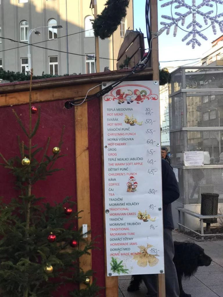 Menu of Prague Christmas Market Treats