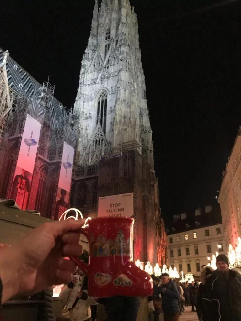 Mulled Wine mug in front of St. Stephen's Cathedral in Vienna