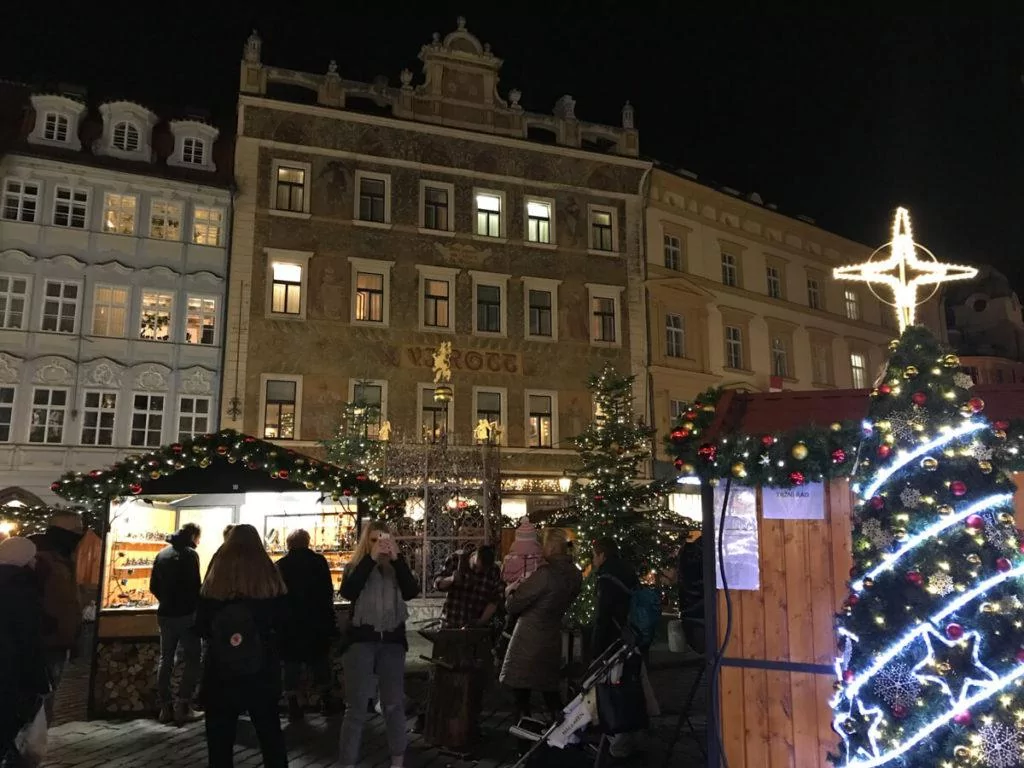 Small Prague Christmas Market at night