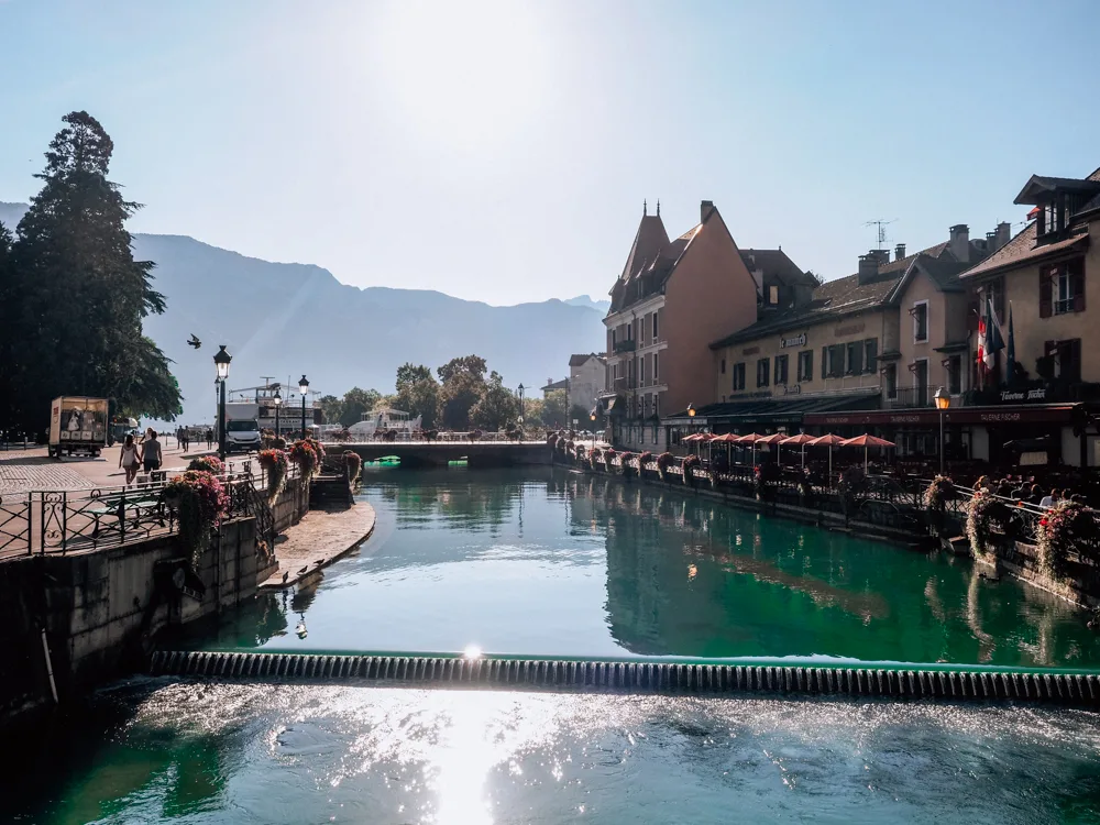 Small waterfall along the canal in Annecy