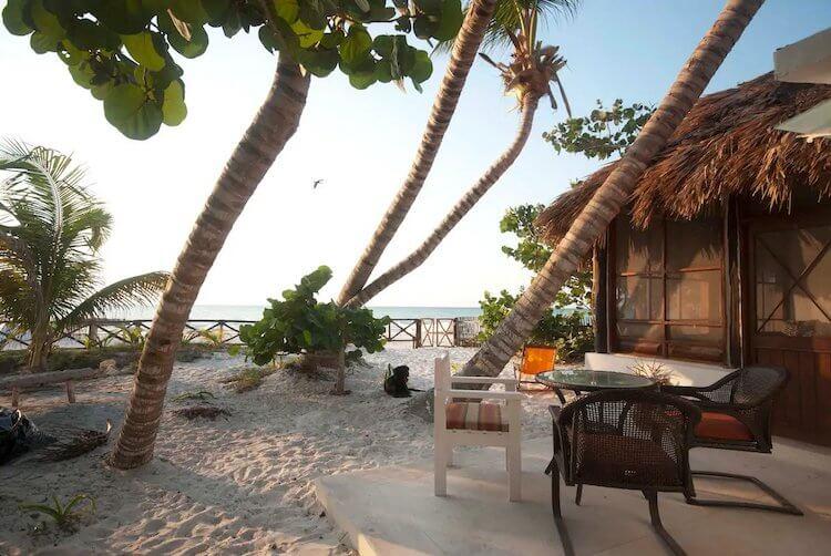 Views overlooking the beach and palm trees in Isla Holbox