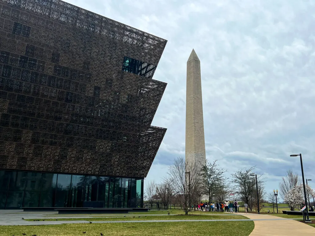 African American History Museum Exterior with Washington Monument in the background