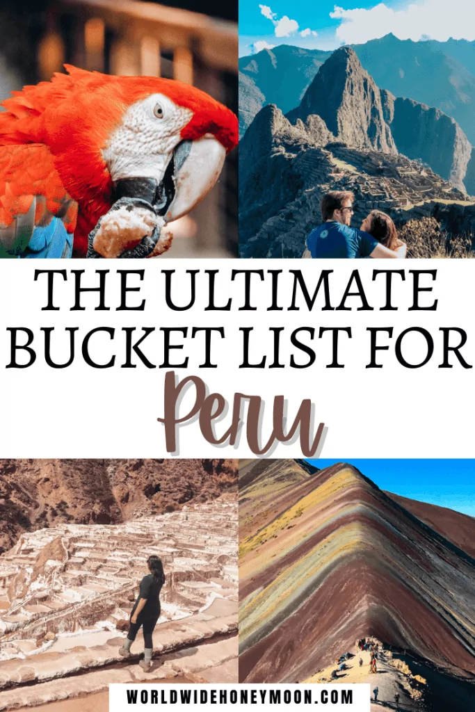 This is the ultimate Peru Bucket List | Peru Bucket List Challenge | Things to do in Peru Bucket Lists | Peru Travel Photography Bucket Lists | Peru Must See Bucket Lists | Lima Peru Bucket List | Travel Bucket List Peru | Rainbow Mountain Peru Bucket Lists | Cusco Peru Bucket List | Peruvian Amazon Rainforest Bucket List | Machu Picchu Peru Bucket List | Sacred Valley | Peru Travel