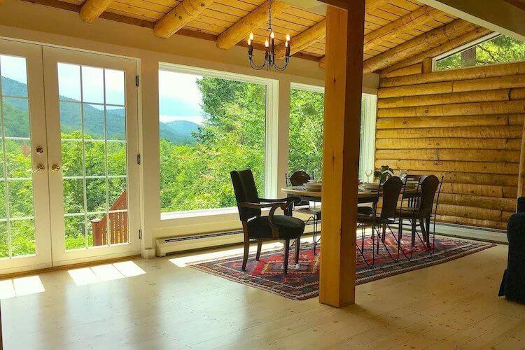 Brattleboro Vermont VRBO with amazing views of the mountains from the dining area. Cabin is wood