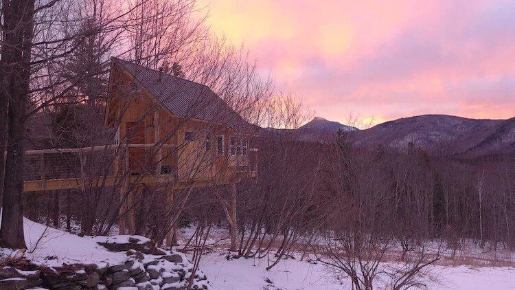 Unique Vermont Treehouse at sunset