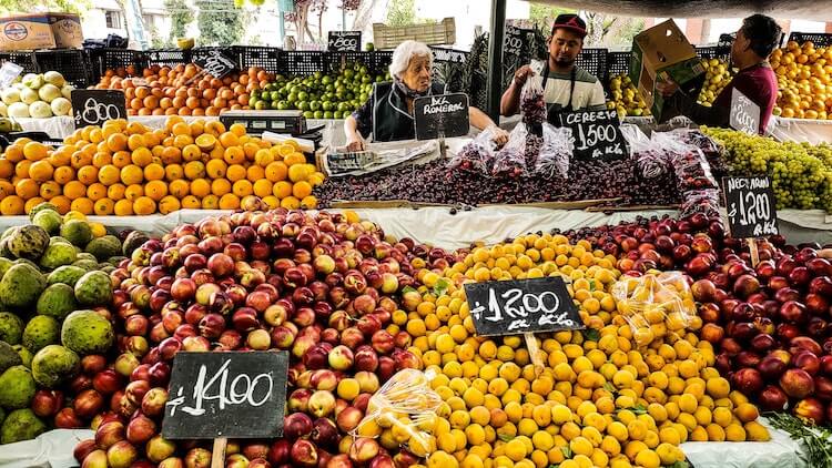 2 Weeks in South America - Market selling fresh fruits in Santiago Chile
