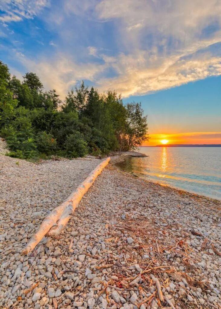 Beach at sunset in Door County, Wisconsin