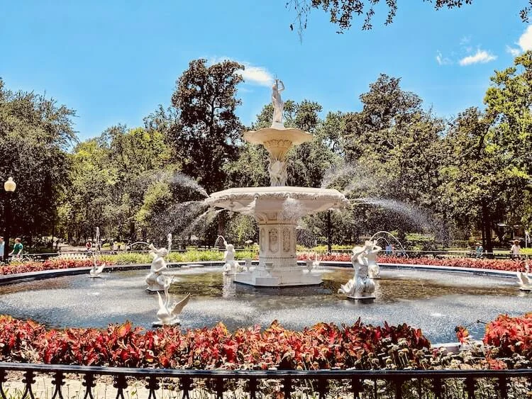 Fountain in a park in Savannah Georgia