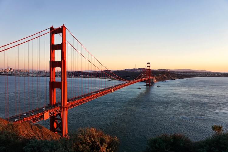 Golden Gate Bridge at sunset in San Francisco