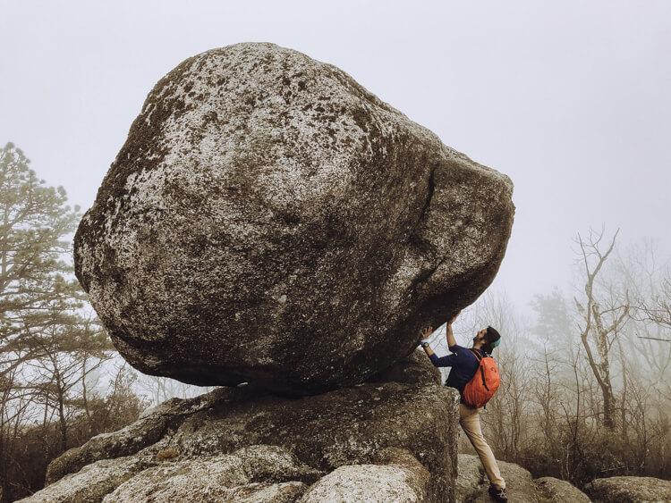 Is Spring the best time to visit Shenandoah National Park- - Chris goofing off and posing like he's holding a boulder