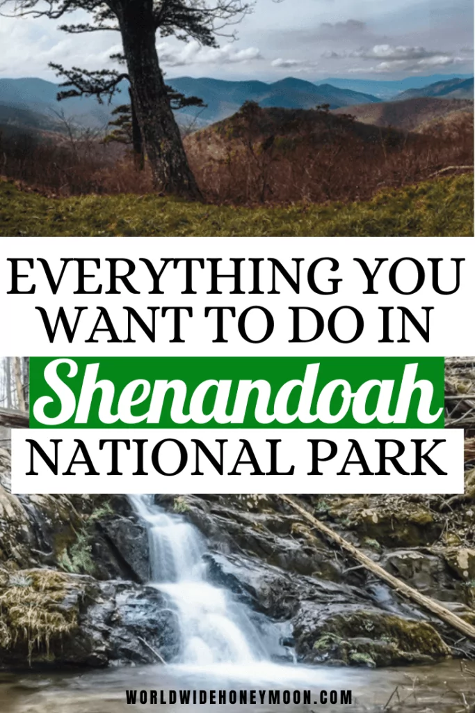 Top Things to do in Shenandoah National Park | Top photo is a panorama of mountains and the bottom is a waterfall