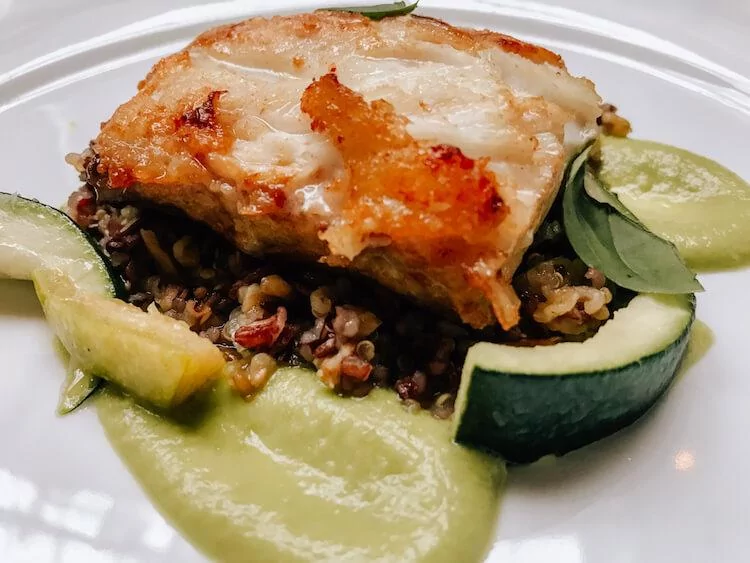 Wreckfish over mixed grains with summer squash