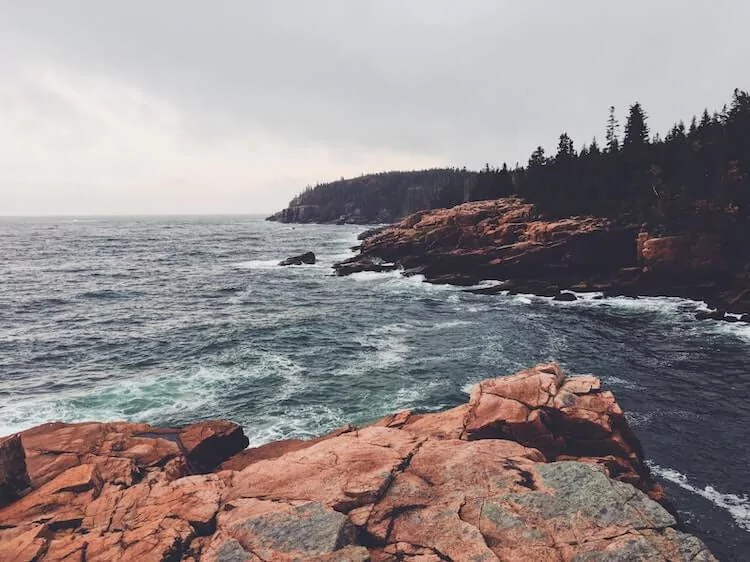 Craggy rocks by Acadia National Park on the sea