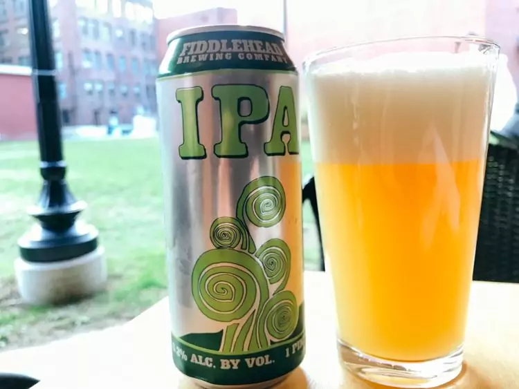 Fiddlehead IPA can next to a full beer glass