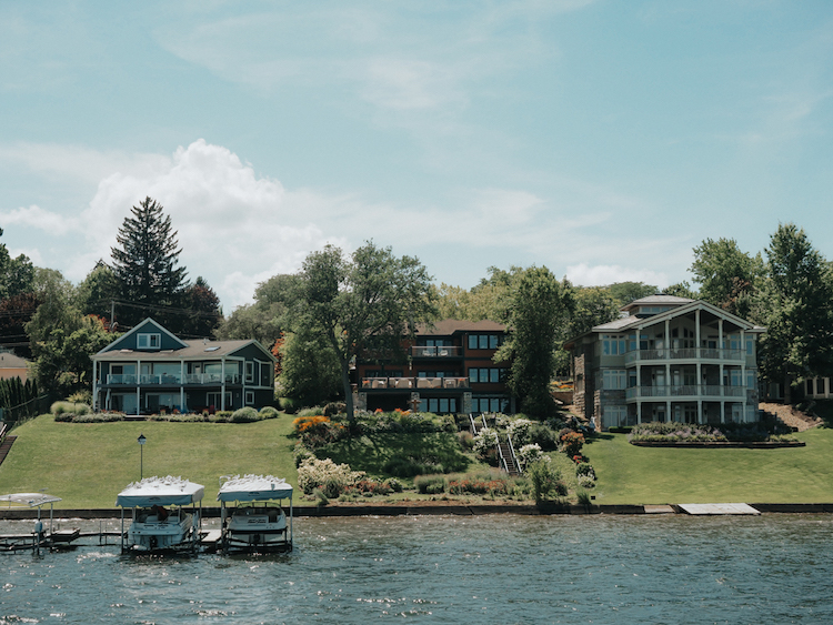 Houses along the lake at Chautauqua Institution