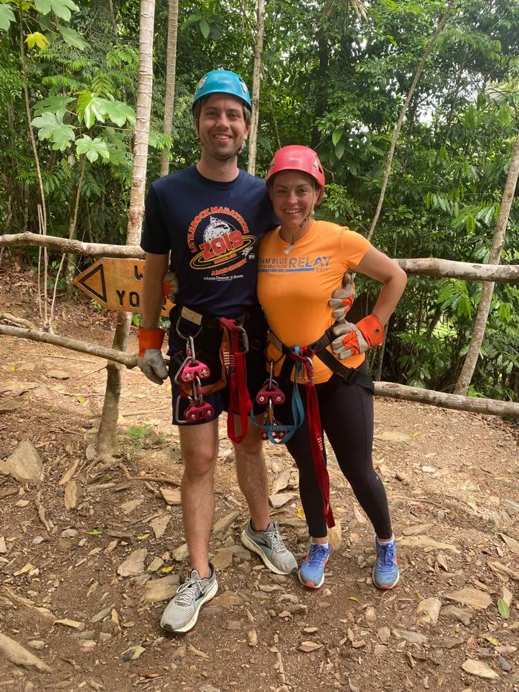 Kat and Chris Ziplining in Belize
