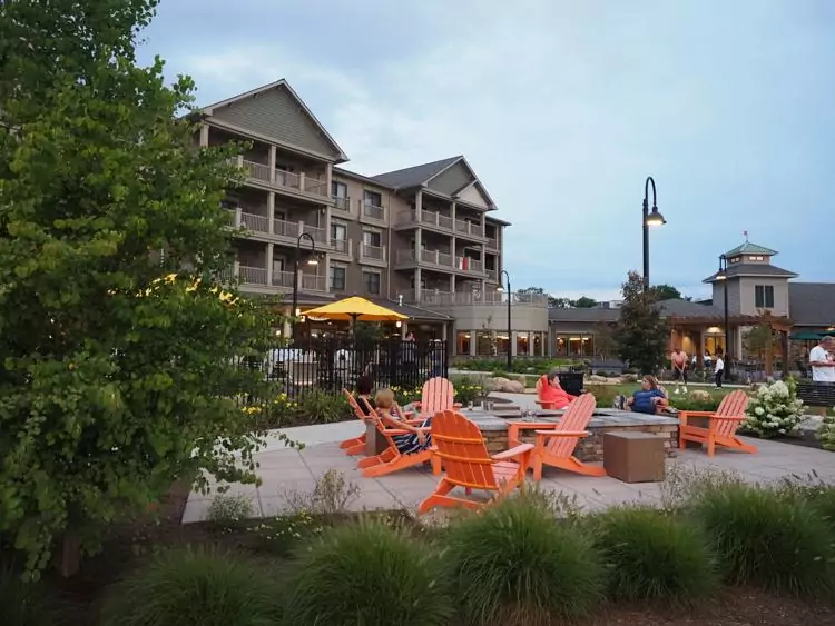 Sitting area of Chautauqua Harbor Hotel along the lake