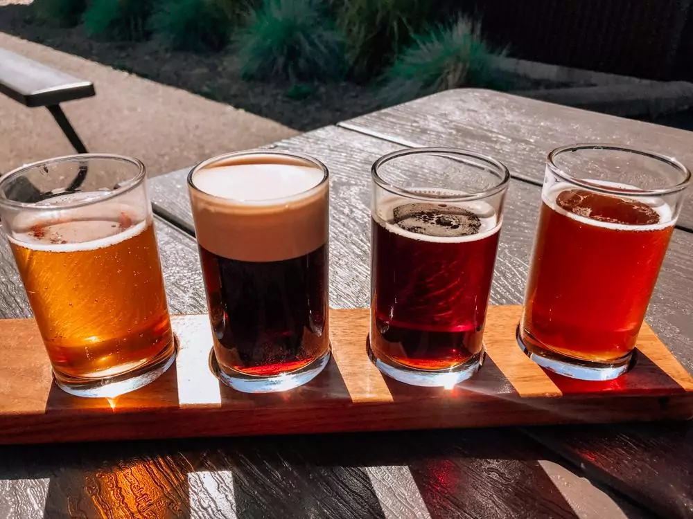 Flight of beer at Backslope Brewing