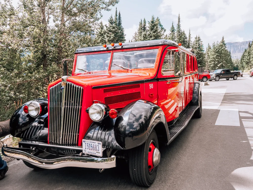 Red Jammer bus in Glacier National Park