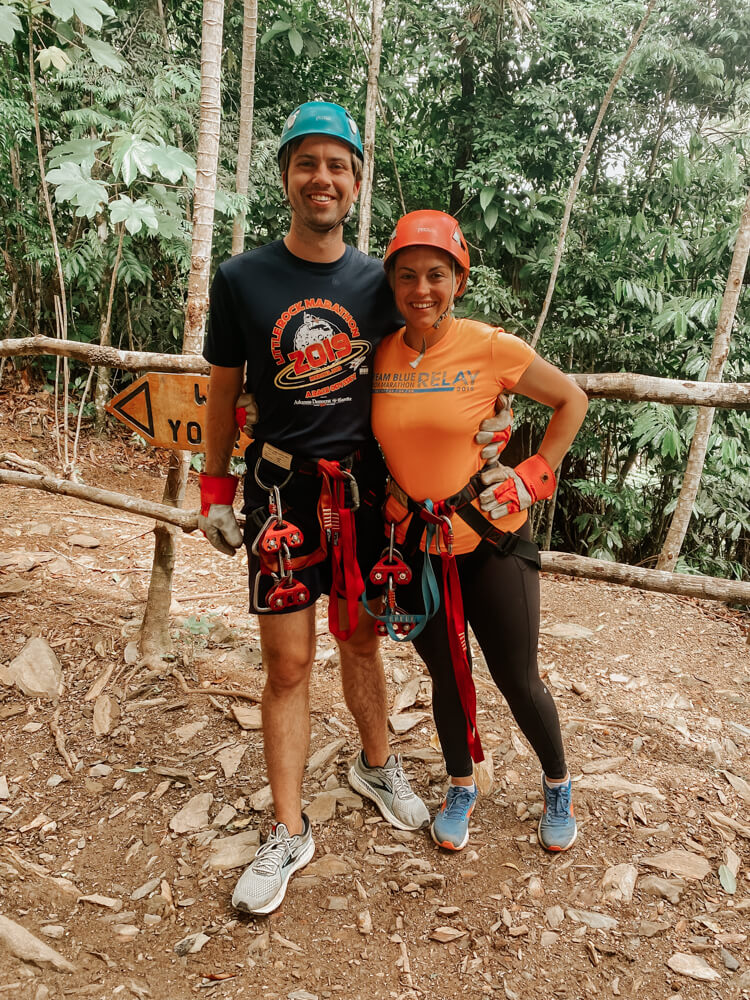 Kat and Chris all geared up for ziplining