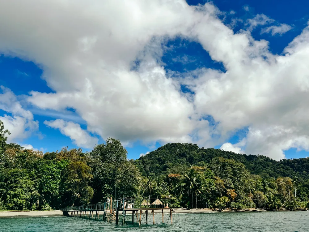 Dock and beach at Playa Nicuesa Rainforest Lodge