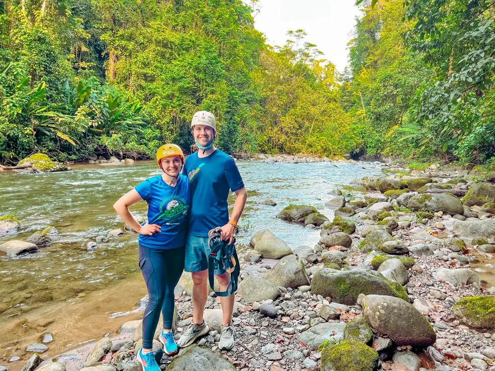 Kat and Chris after repelling in La Fortuna