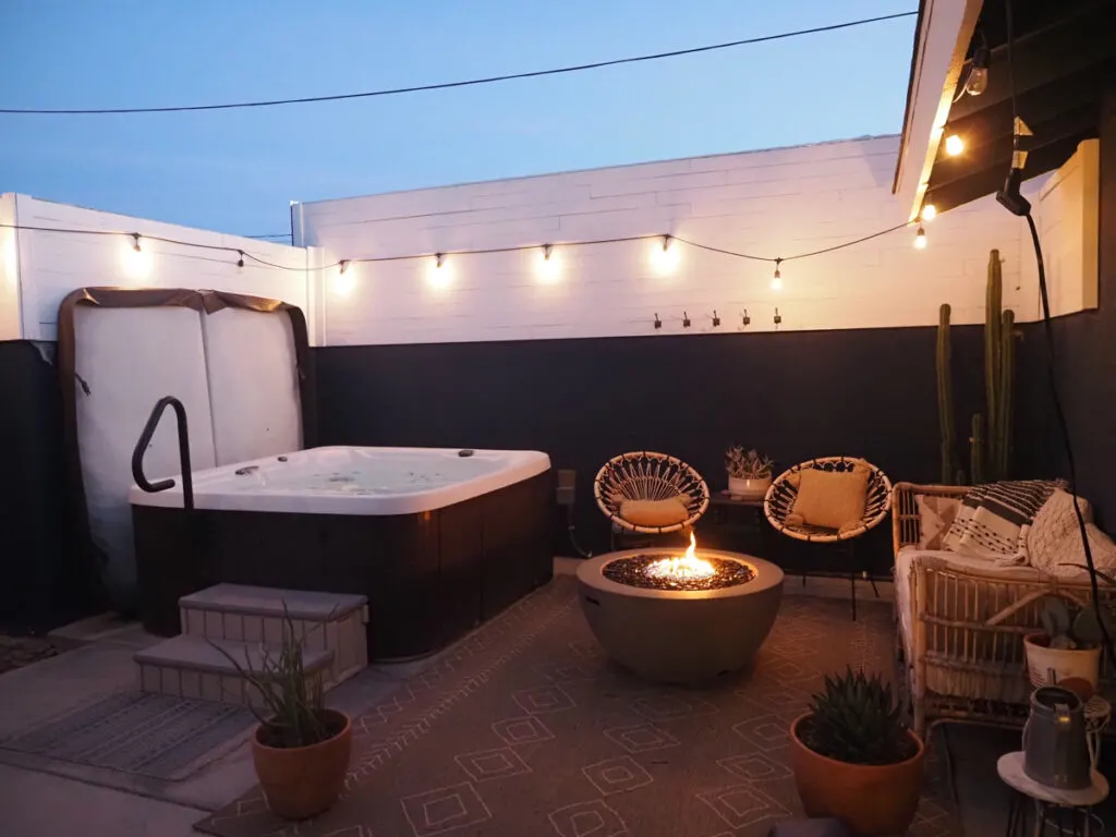 Back patio of our Airbnb in Joshua Tree with a hot tub