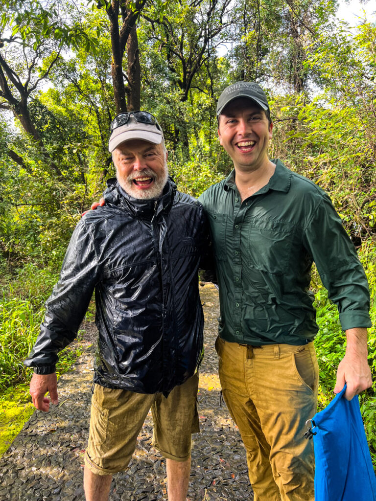 Chris and dad soaked at Victoria Falls in Zambia