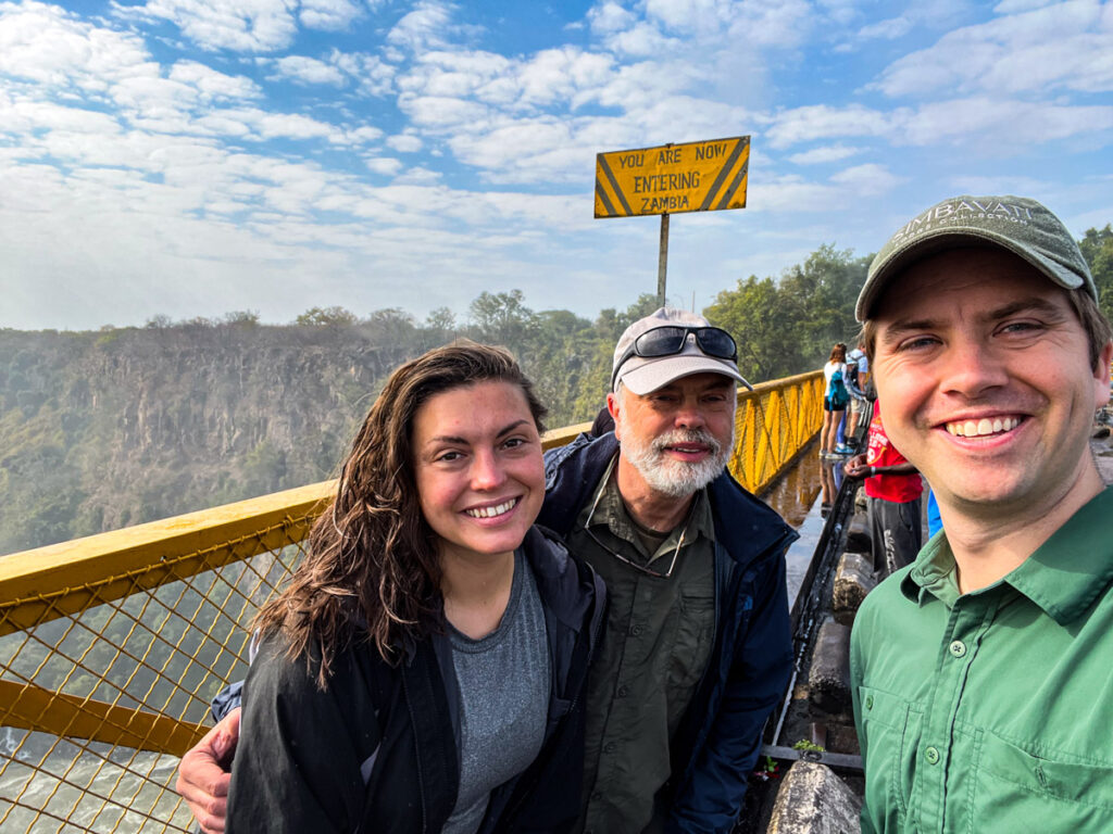 Kat, dad, and Chris crossing in to Zambia