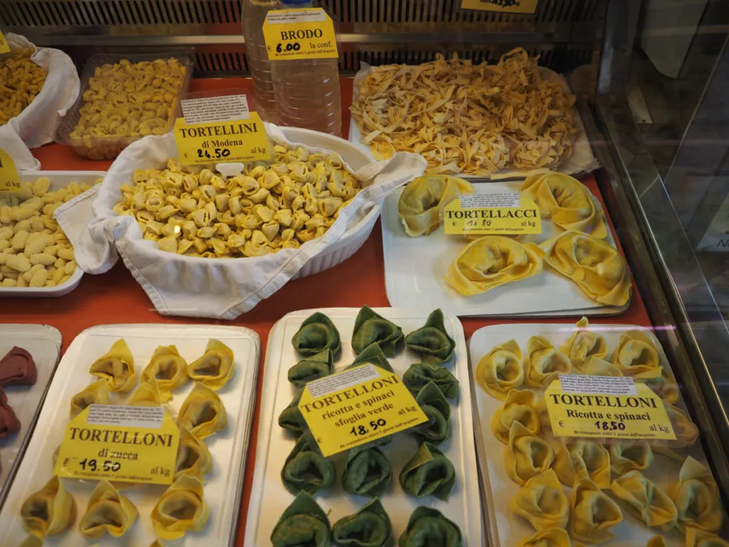 Tortellini at a market in Modena