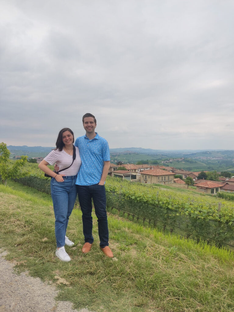 Chris and Kat in the vineyards of Barolo