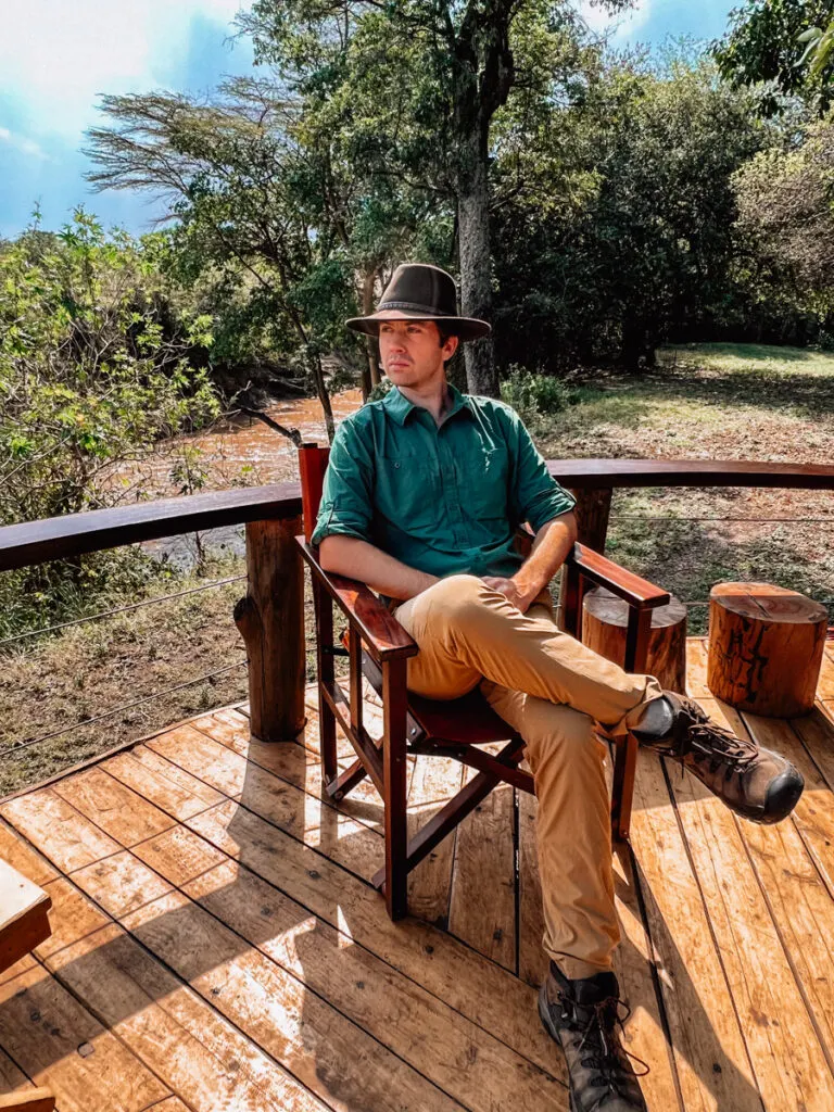 Chris sitting at Ilkeliani Camp