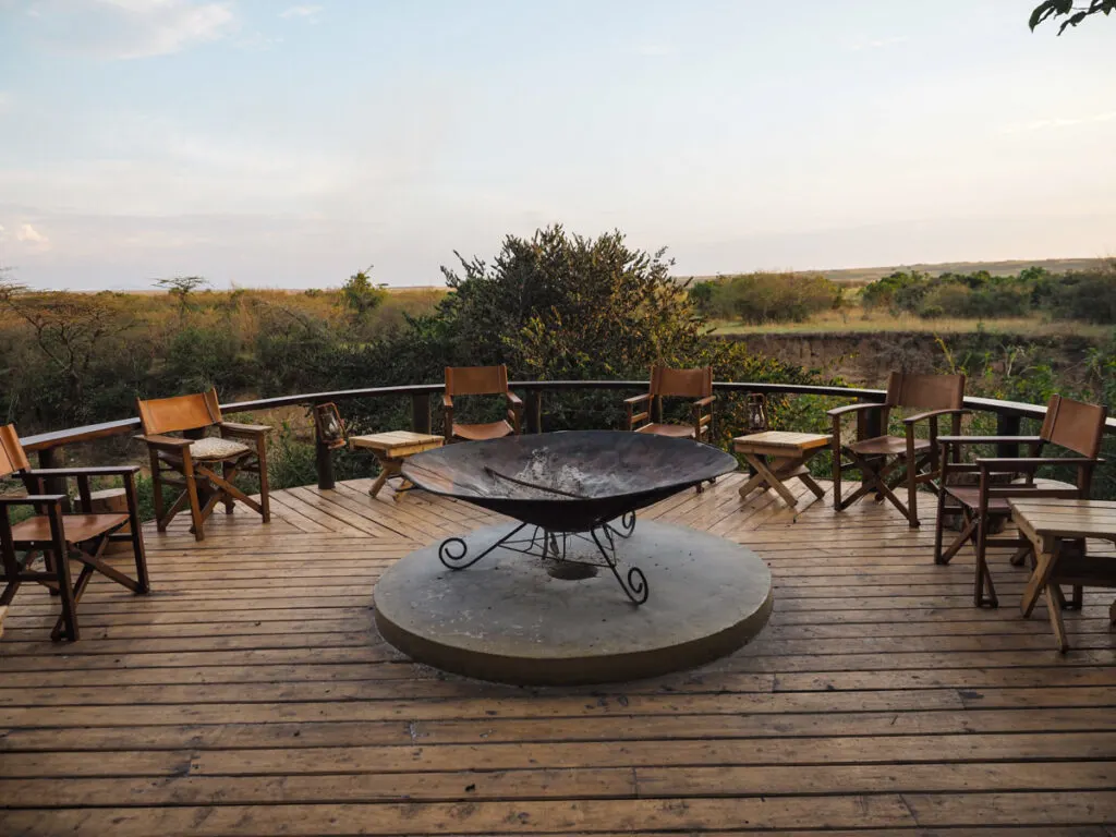 Fire pit overlooking the river at Ilkeliani Camp