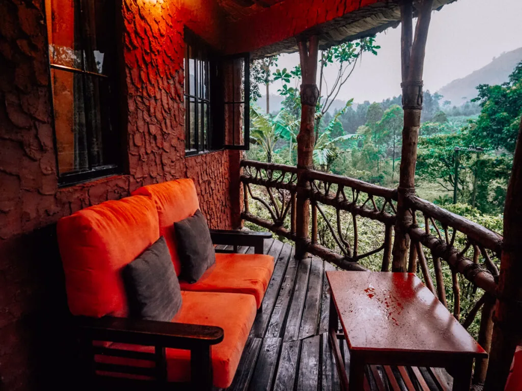 Outside our cabin at Mahogany Springs Lodge in Bwindi