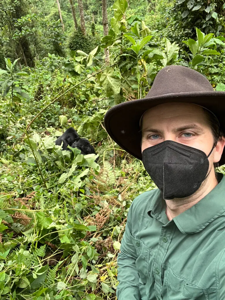 Chris in front of the gorillas