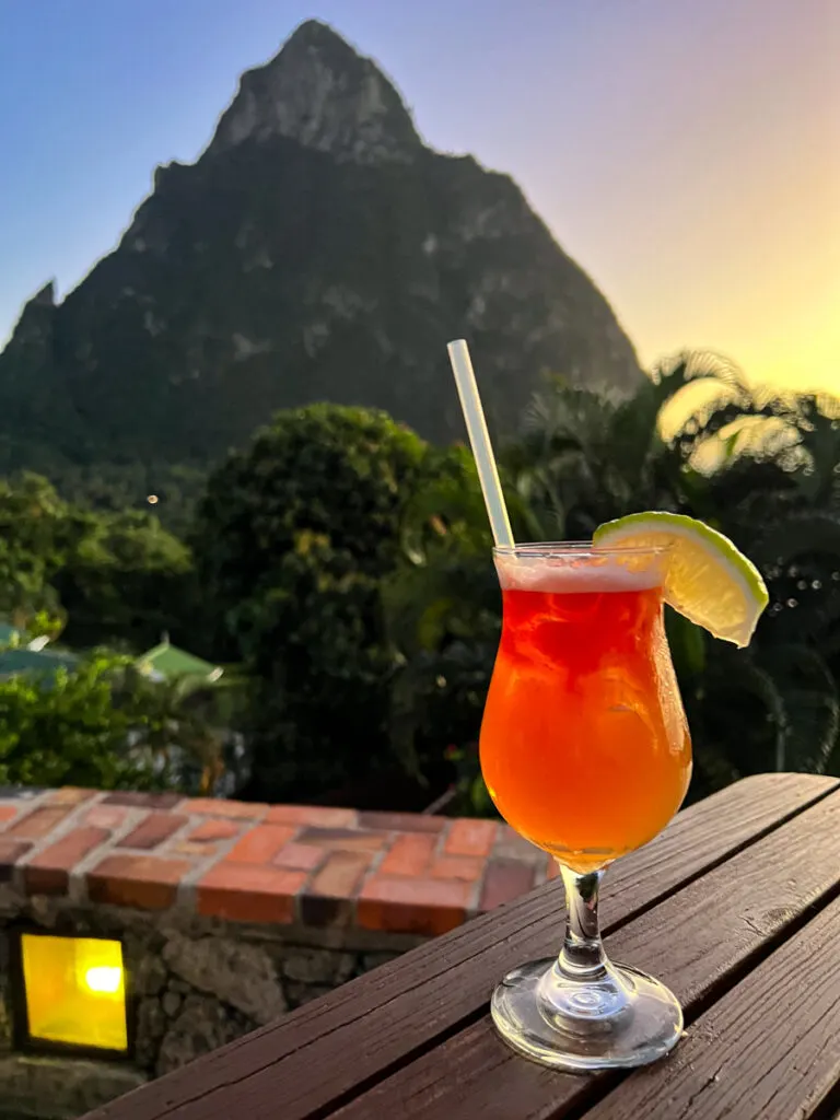 Cocktail with Petit Piton in the background