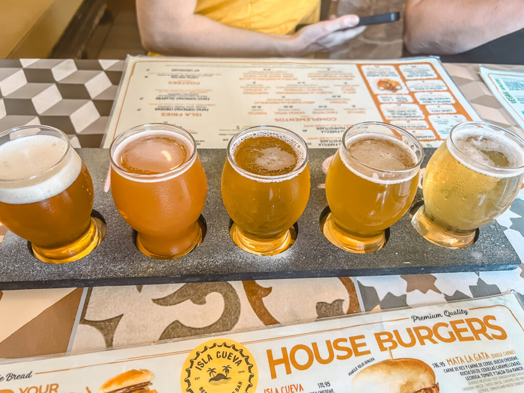 Beer flight at Isla Cueva | 7 Day Puerto Rico itinerary