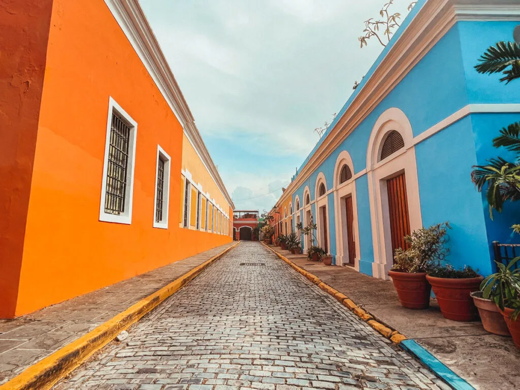 Old San Juan orange and blue buildings