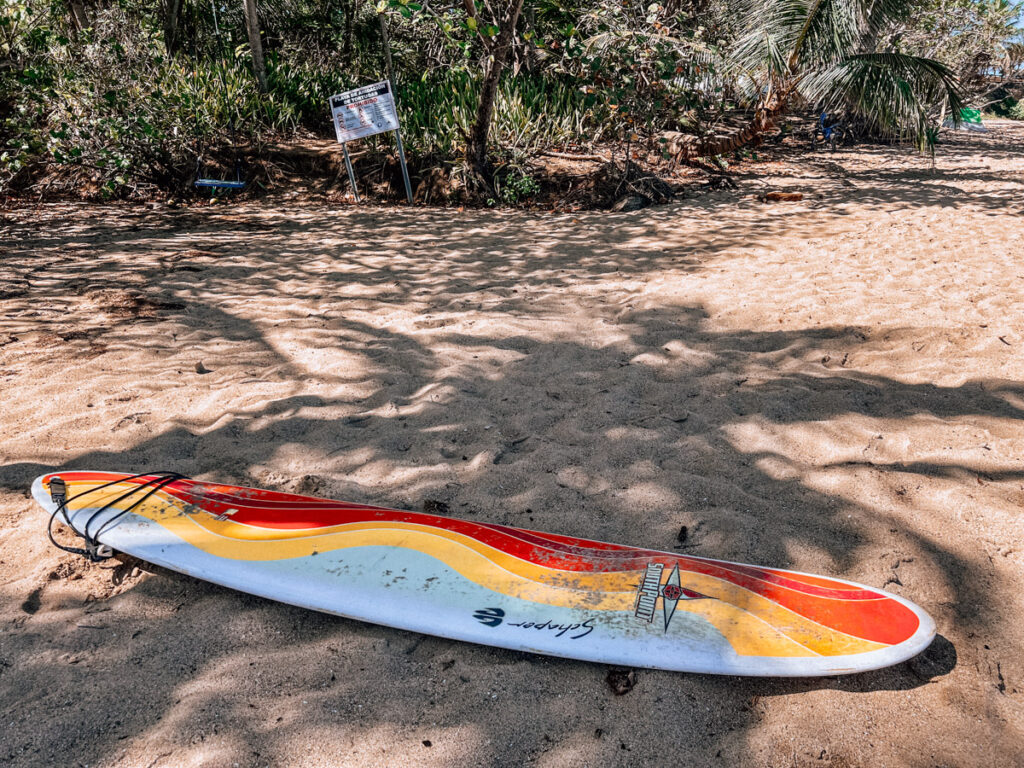 Surfboard on the beach in Rincon